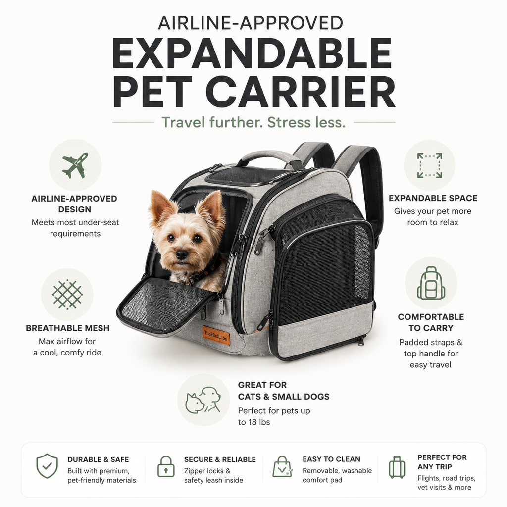 Airline-Friendly Expandable Pet Carrier Backpack — Comfortable Travel for Cats & Small Dogs