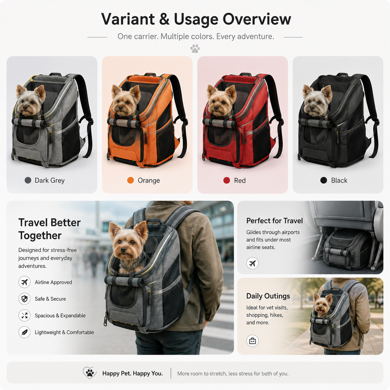 Airline-Friendly Expandable Pet Carrier Backpack — Comfortable Travel for Cats & Small Dogs