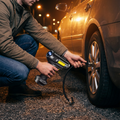 Using the auto shut-off tire inflator on the roadside at night
