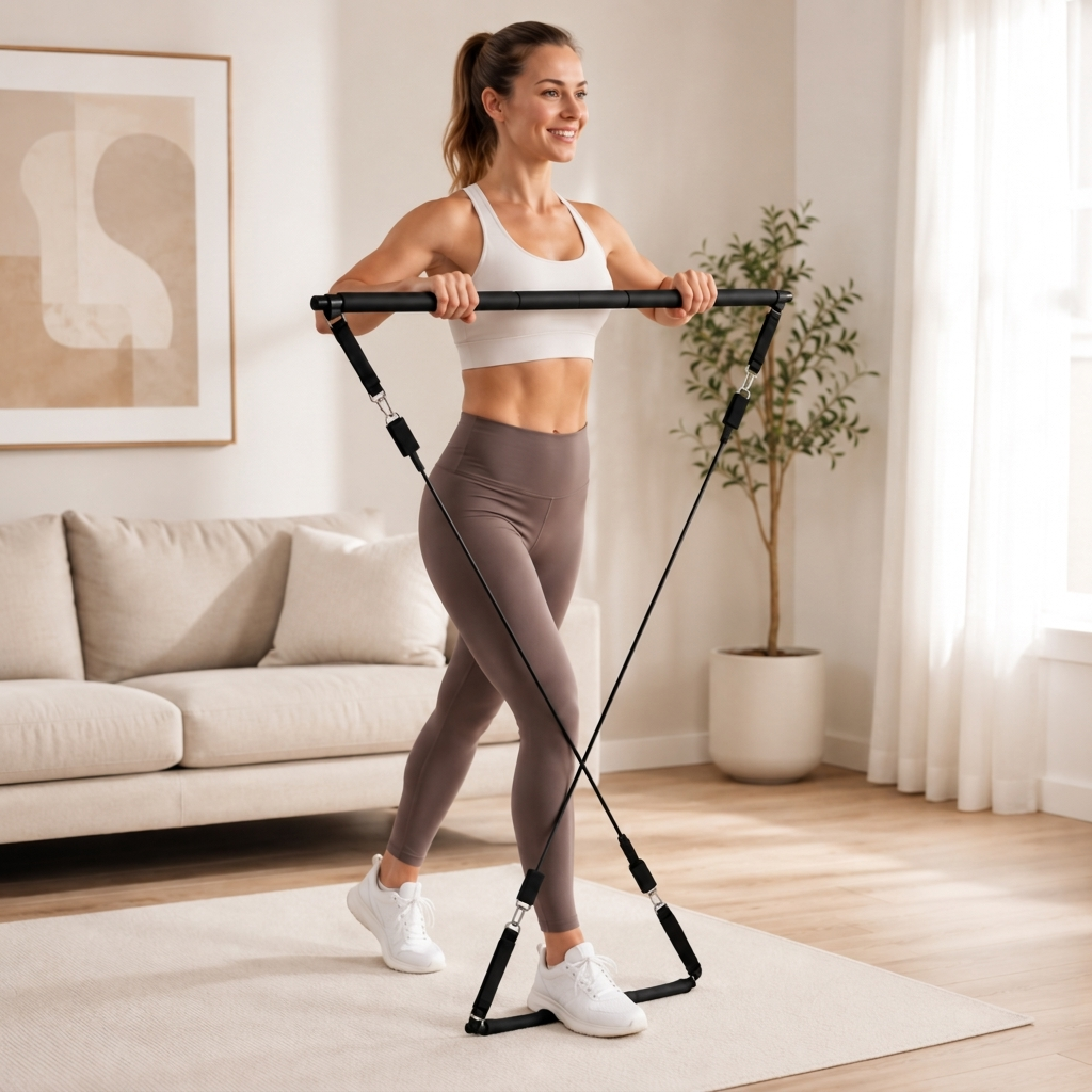 Using the multi-grip pilates bar kit for a full-body workout